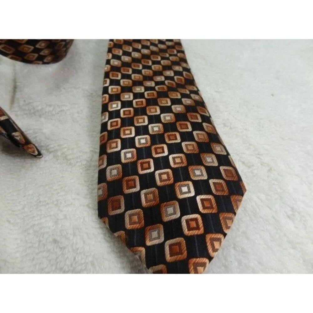 Bill Robinson Gold Squares Black Men’s Neck Tie 100% Polyester